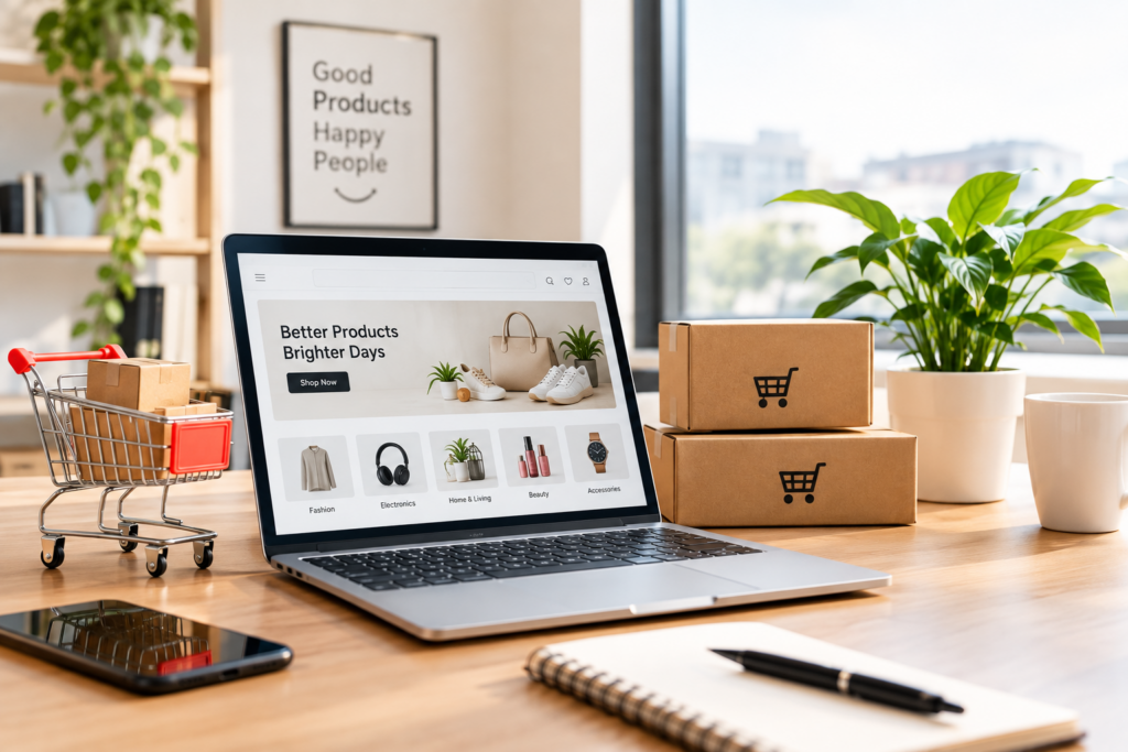 E-commerce shopping website on laptop